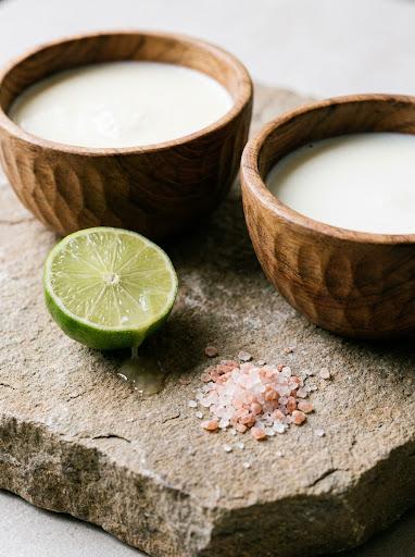 Yak milk, lime and Himalayan salt in wooden bowls